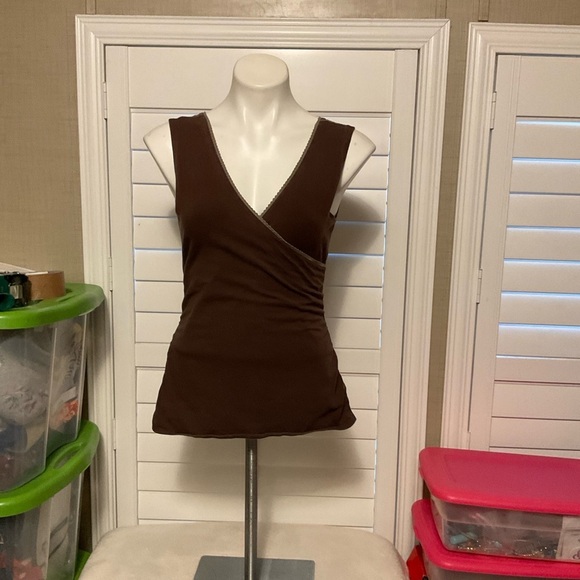 Elegant Brown Wrap Tank Top - Picture 1 of 7